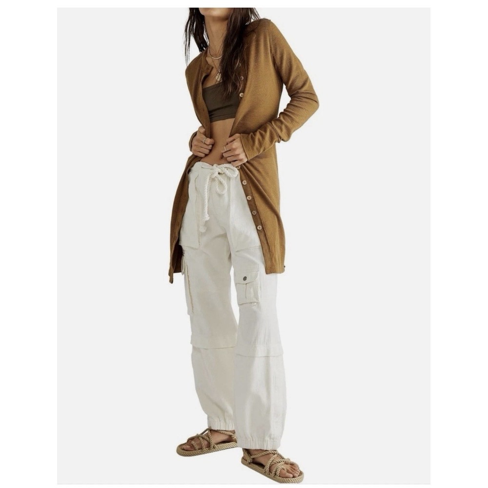 Free People We The Free Gia Longline Fitted‎ Rib Knit Button Cardi Size Medium
